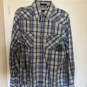 English Laundry Plaid and Embroidered Western Shirt